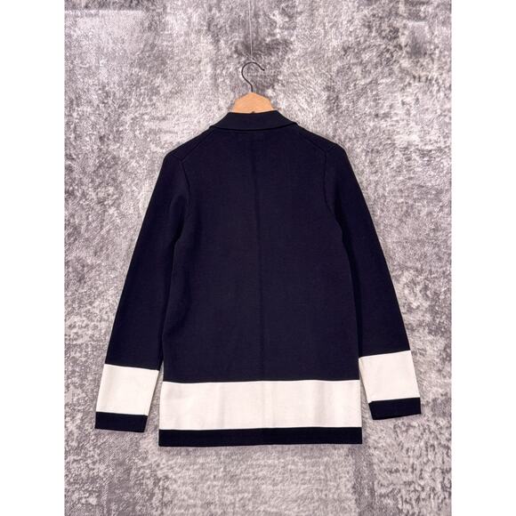 New Alpha Studio Pea Coat 40 / XS Womens Navy Blue Cotton Knit Nautical Stripe - Picture 3 of 8